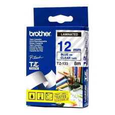 BROTHER TZE-133 LAMINATED TAPE 12MM 8M BLUE ON CLEAR