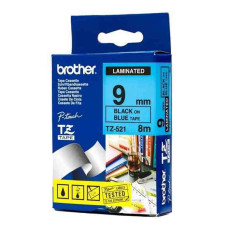 BROTHER TZE-521 LAMINATED TAPE 9MM 8M BLACK ON BLUE