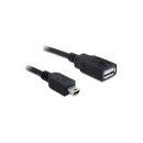 Delock USB A - USB mini B 5pin F/M adatkábel 0.5m fekete