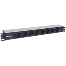 Manhattan 714037 19" 1U Rackmount elosztó, 8 aljzat, LED fény, 1.8m, túlfeszültség védelem