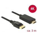 Delock Kábel Displayport 1.2 dugó  High Speed HDMI-A dugó passzív 4K 3 m fekete 85318