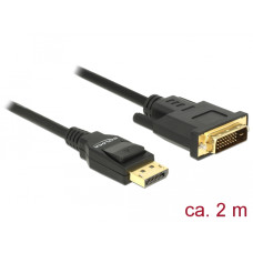 Delock Kábel Displayport 1.2 dugó - DVI 24+1 dugó passzív 2m, fekete 85313