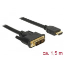 Delock Kábel DVI 18+1 csatlakozódugóval  HDMI-A csatlakozódugóval, 1,5 m, fekete 85583