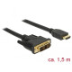 Delock Kábel DVI 18+1 csatlakozódugóval  HDMI-A csatlakozódugóval, 1,5 m, fekete 85583