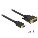 DELOCK kábel HDMI male to DVI 24+1 male kétirányú, 3m 85655