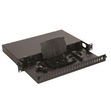 NIKOMAX Optikai patch panel SC szimplex SM/MM,24 portos ÜRES, kihúzható tálcával, fekete NMF-RP24SC-CS-1U-BK